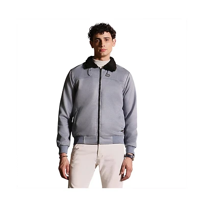 Campus Sutra Men's Coin Grey Contrast Sherpa-Lined Suede Bomber Jacket