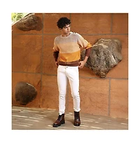 Campus Sutra Men's Pumpkin Orange & Chocolate Brown Panel-Jacquard Knit Pullover Sweater