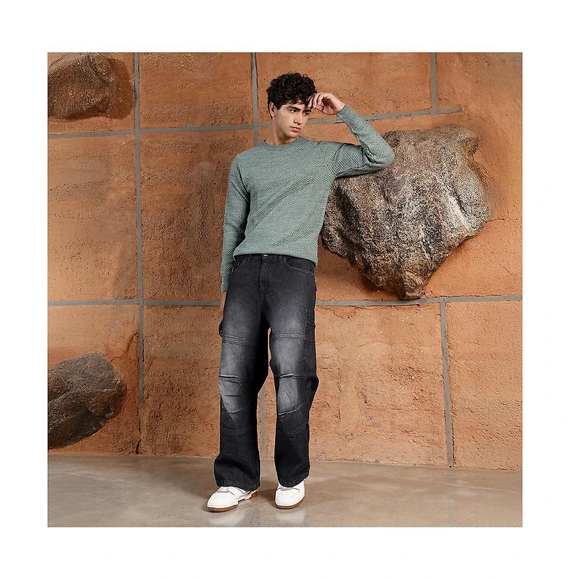 Campus Sutra Men's Geo-Jacquard Knit Pullover Sweater