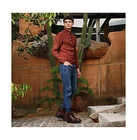 Campus Sutra Men's Terracotta Brown Heathered-Jacquard Knit Fisherman Sweater