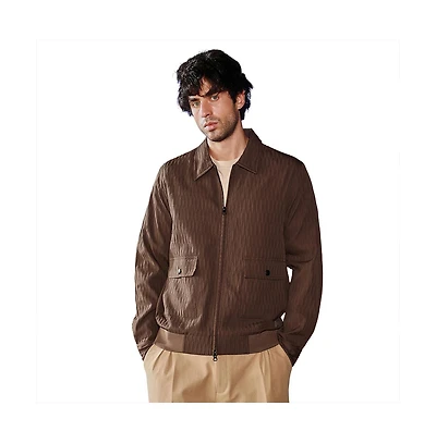 Campus Sutra Men's Chocolate Brown Zip-Front Crease-Tactile Jacket