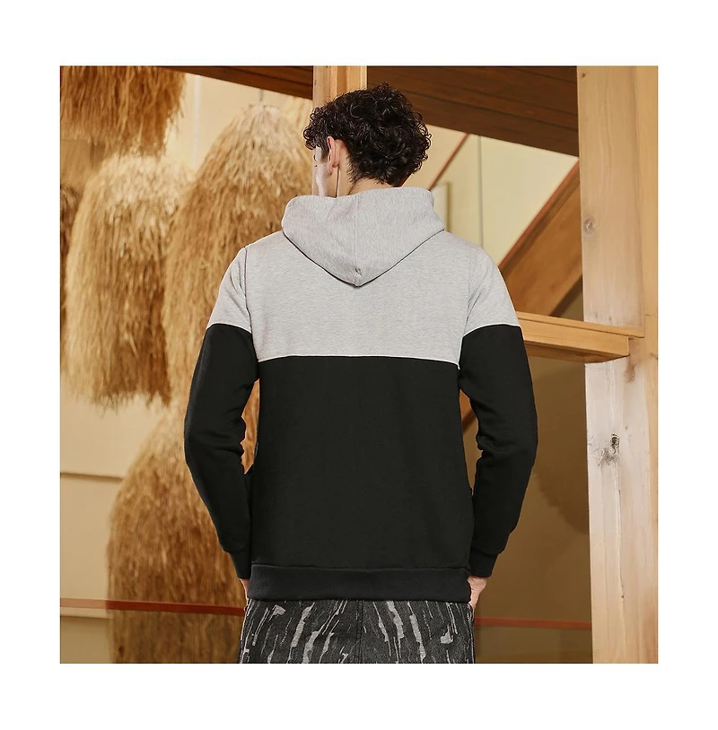 Campus Sutra Men's Coin Grey & Onyx Black Block Pullover Hoodie