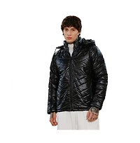 Campus Sutra Men's Onyx Black Patent-Quilt Puffer Jacket