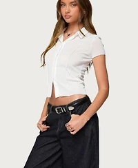 Edikted Women's Geena Semi Sheer Button Up Shirt