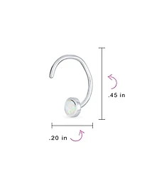 Bling Jewelry Minimalist Round White Created Opal Huggie Geometric Non-Piercing Helix Cartilage Conch Bezel Band Wrap Ear Cuff Earringss .925 Sterling