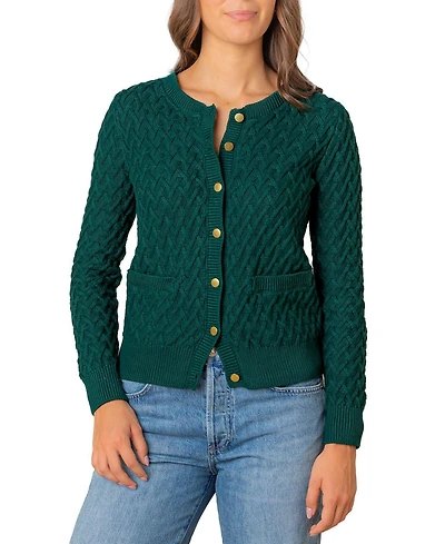Hope & Henry Women's Organic Herringbone Stitch Cardigan Sweater