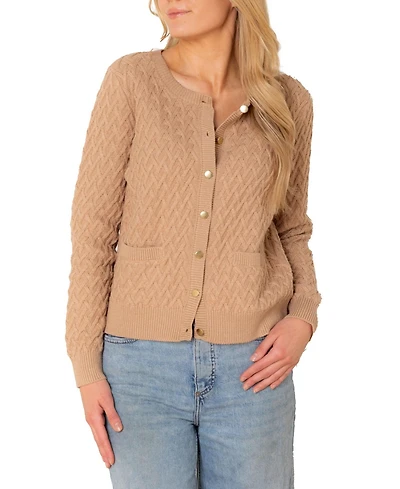 Hope & Henry Women's Organic Herringbone Stitch Cardigan Sweater