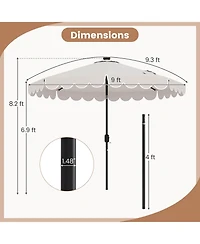9.3 Ft Solar Patio Umbrella Outdoor Market Sunshade with 24 Led Lights Ruffles