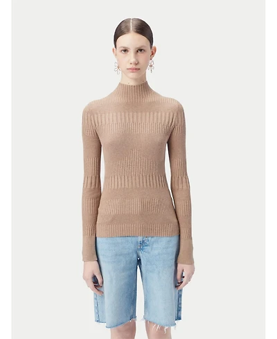 Gobi Cashmere Women's High-neck Ribbed Cotton Silk Blend Sweater