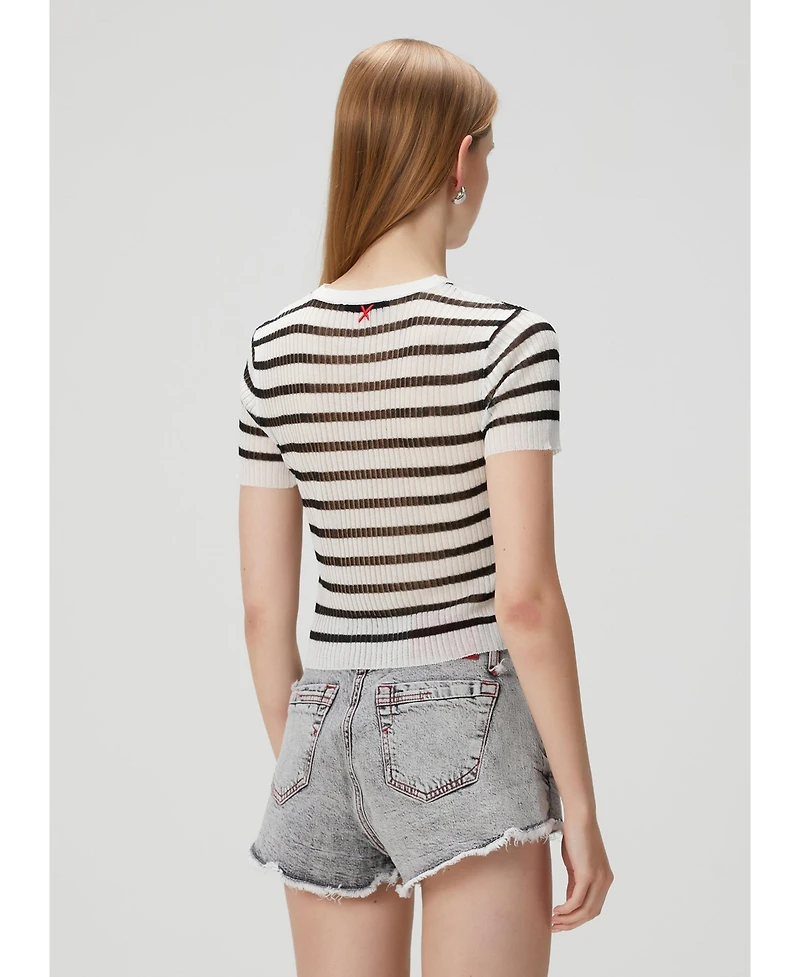 Pcfg Women's Striped Short Sleeve Knit Top