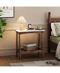Casainc Retro Narrow Slate Side Table with Storage Shelf