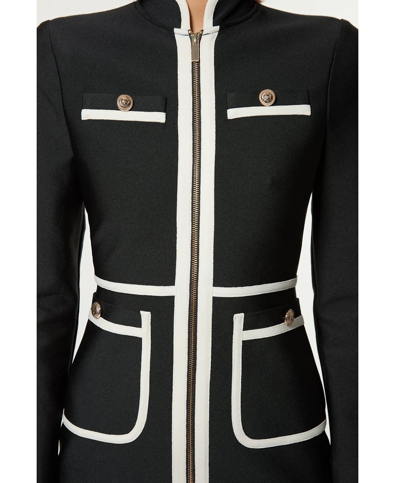 Karen Millen Women's Bandage Knit Military Detail Dress