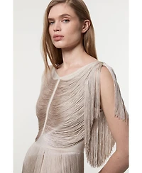 Karen Millen Women's Maxi Draped Fringe Knitted Mini Dress