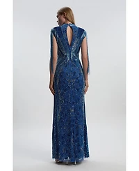 Karen Millen Women's Embellished Tassel Sleeve Maxi Dress