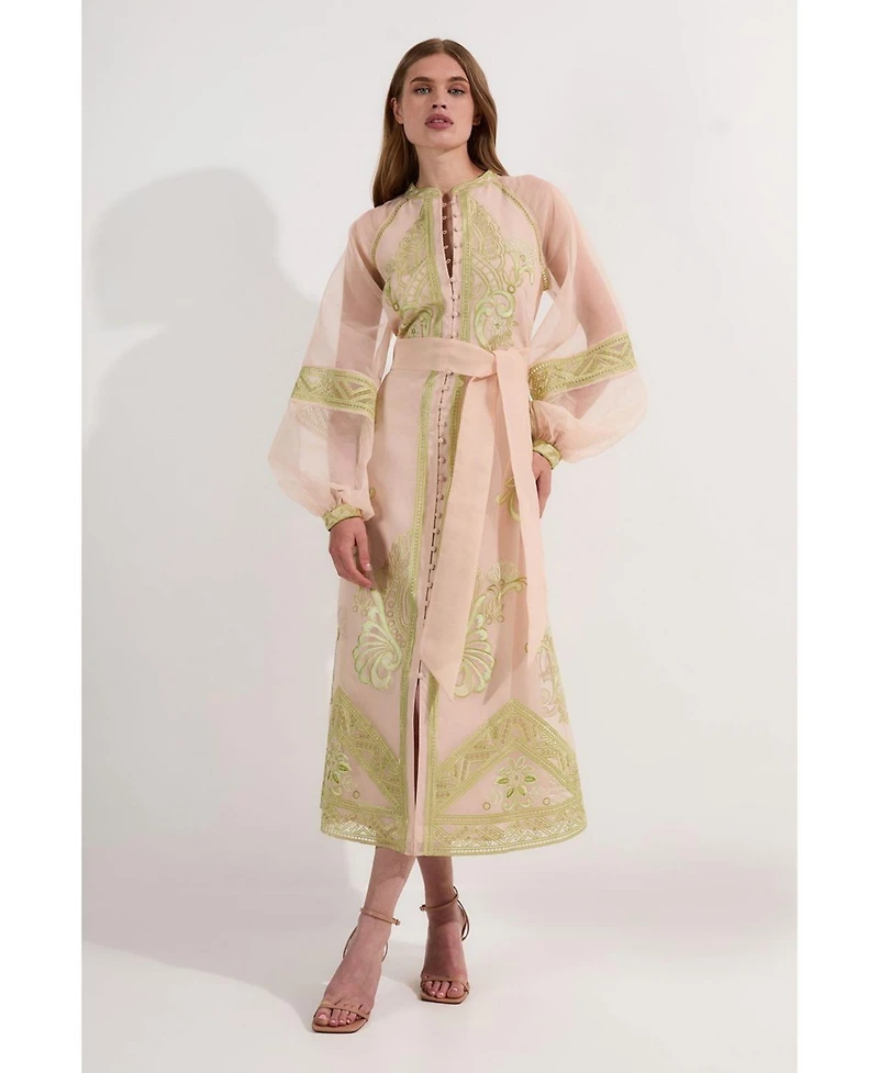 Karen Millen Women's Embroidered Balloon Sleeve Maxi Dress