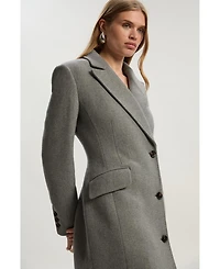 Karen Millen Women's Wool Blend Tailored Fitted Maxi Coat