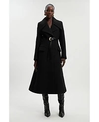 Karen Millen Women's Wool Shawl Collar Belted Midi Coat