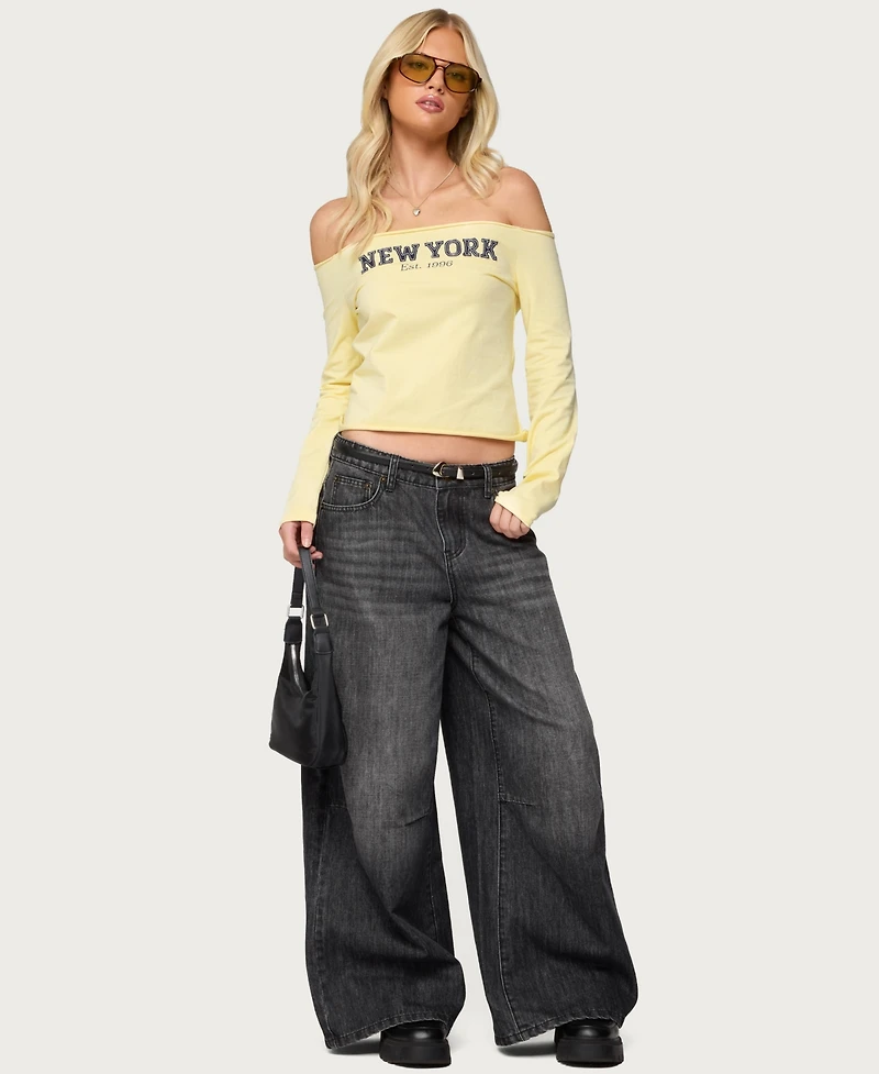 Edikted Womens Skater Girl Washed Low Rise Jeans