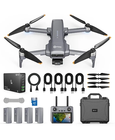 Contixo F33 Vortex 4K Gps Drone Travel Bundle – 4 Batteries, 2-Axis Gimbal, 6 km Range, Fast Charger & Carrying Case