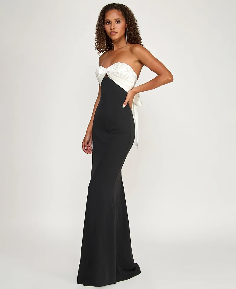City Studios Juniors' Scuba Crepe Pleated Bust Gown