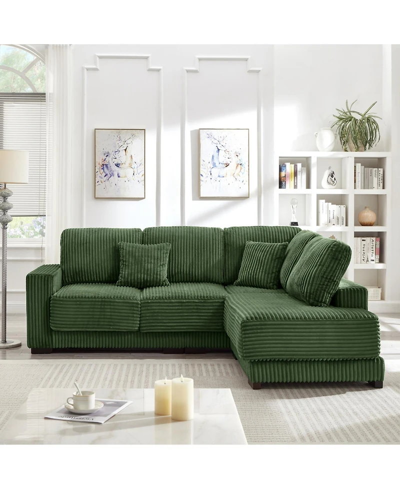 Streamdale Furniture Streamdale 93" L-Shaped Corduroy Sectional Sofa with Reversible Chaise (Green