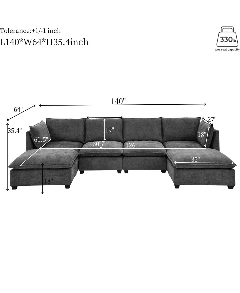 Streamdale Furniture Comfy Cloud 4-Seat Chenille Sofa Sleeper with Ottomans & Pillows