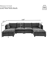 Streamdale Furniture Comfy Cloud 4-Seat Chenille Sofa Sleeper with Ottomans & Pillows