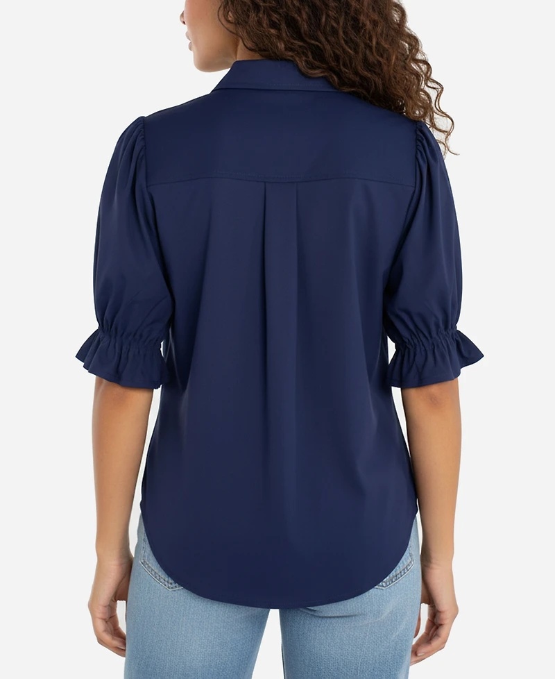 Liverpool Los Angeles Petite Puffed-Sleeve Blouse