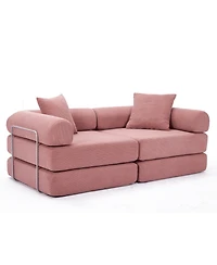 Streamdale Furniture Pink Corduroy Modular Sofa Bed for Apartments