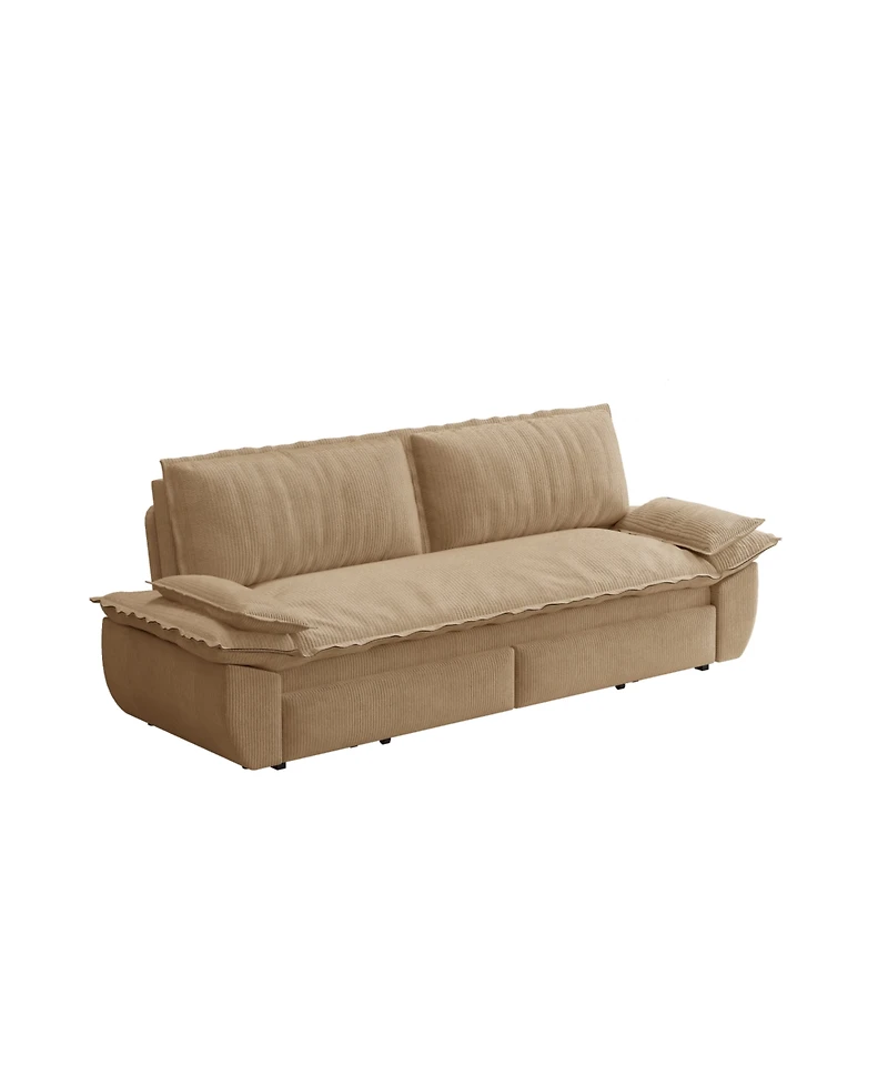 Streamdale Furniture Streamdale Queen Pull Out Sofa Bed, 3-in-1 Convertible Sleeper, Corduroy Loveseat Bed, Camel
