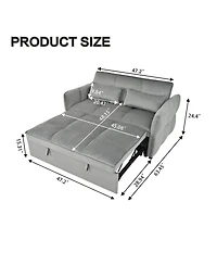 Streamdale Furniture Streamdale 3-in-1 Velvet Pull Out Couch Bed with Reclining Backrest & Pillows (Dark Grey