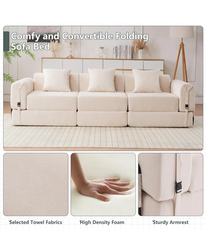 Streamdale Triple Folding Recliner Sofa Beige