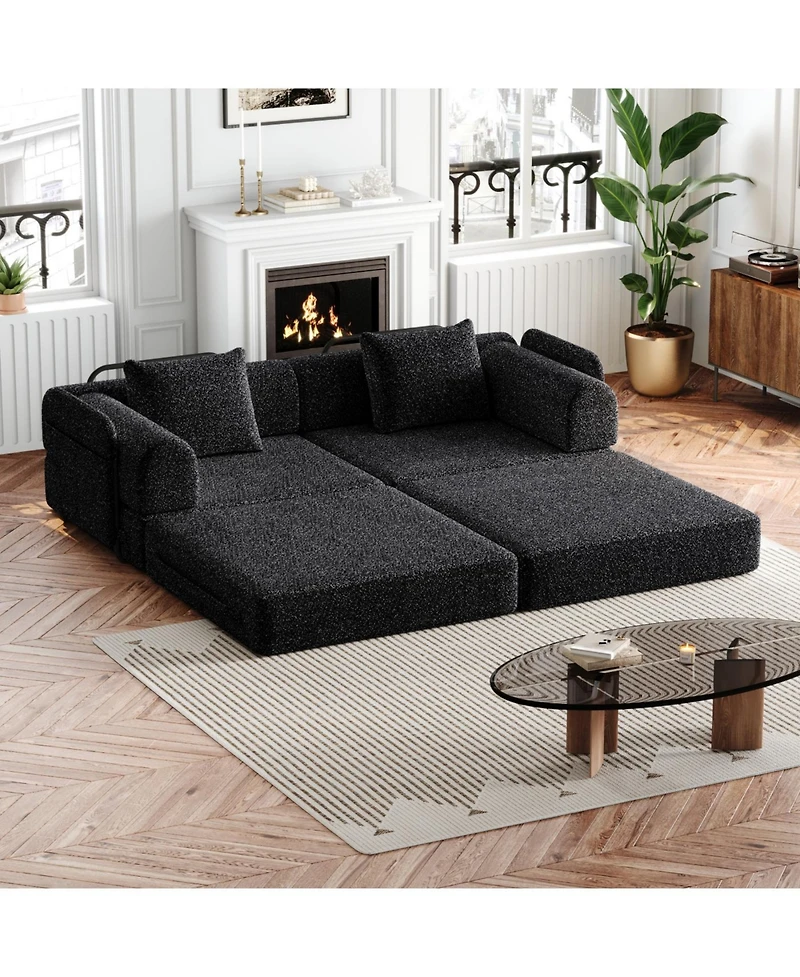 Streamdale 4-seater chenille convertible sofa bed with side storage