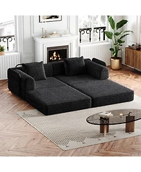 Streamdale 4-seater chenille convertible sofa bed with side storage