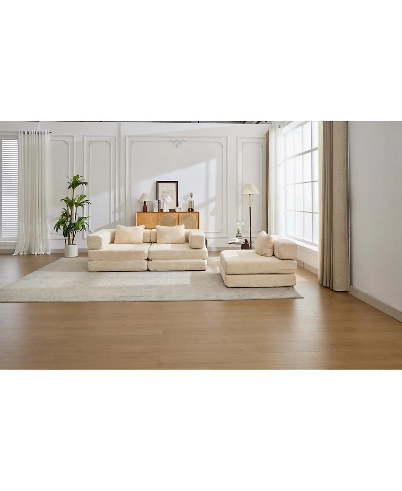 Streamdale Furniture Compression Sofa, Convertible Floor Sofa Bed, Modular Sectional, No Assembly, Chenille, Beige