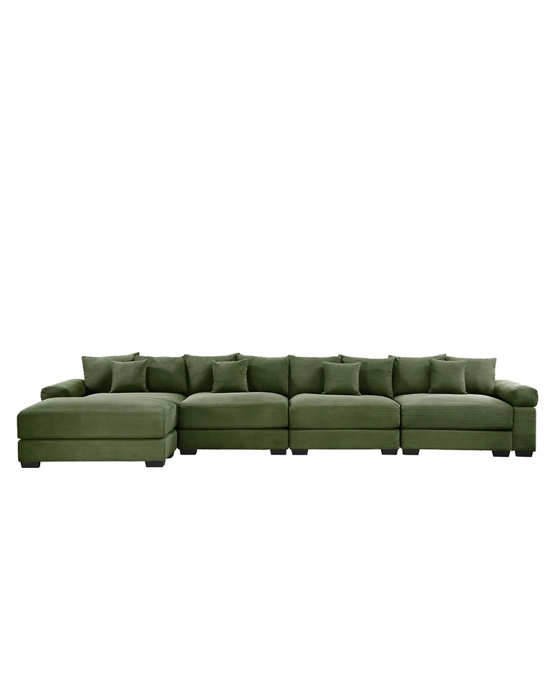Streamdale Furniture 170" Oversized Cloud Modular L-Shape Sectional Couch, Soft Corduroy, Green