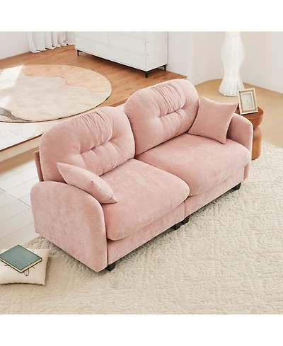 Streamdale Furniture Streamdale Loveseat Cloud Sectional Couch, Chenille Fabric, Tufted Cushions, Pink