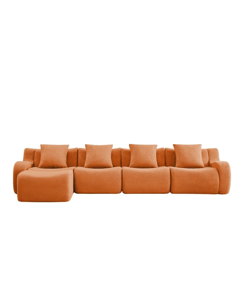 Streamdale Furniture L-Shaped 4-Seat Boneless Sofa, Teddy Fabric, No Assembly, Orange