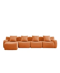 Streamdale Furniture L-Shaped 4-Seat Boneless Sofa, Teddy Fabric, No Assembly, Orange