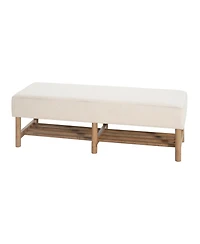 Streamdale Furniture Rectangular Upholstered Linen Fabric Ottoman Bench, Solid Wood Legs, Beige