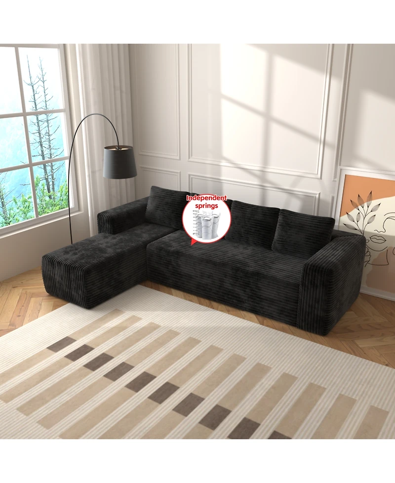 Streamdale Furniture Cloud Sectional Couch, L-Shape Chaise, Modern Modular Sofa, Black (Plush Corduroy