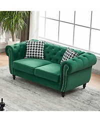 Streamdale Furniture Streamdale Chesterfield Velvet Sofa with Roll Armrest & Nailhead, Green