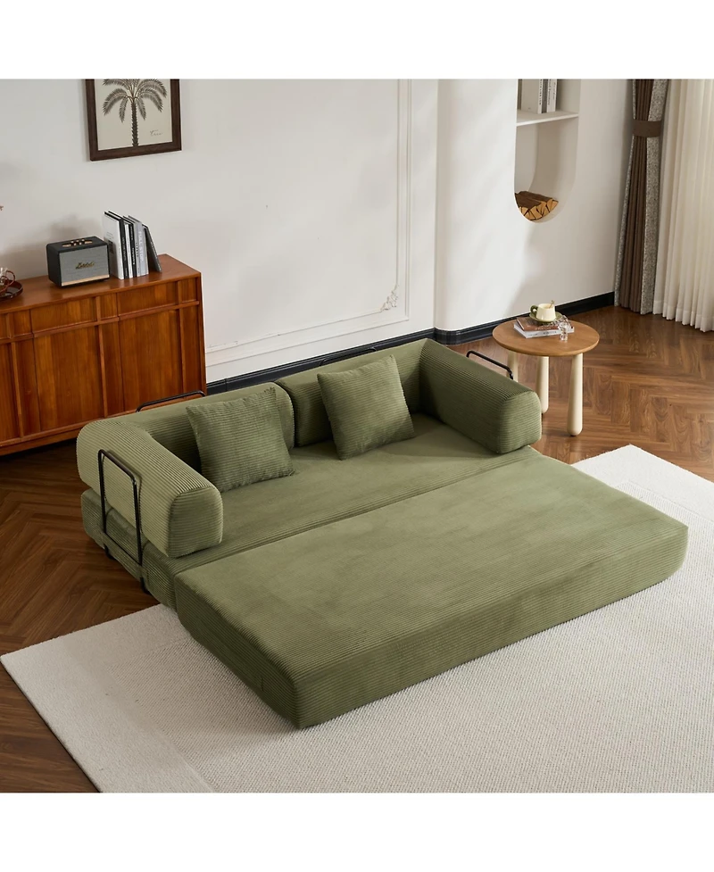 Streamdale Green Corduroy Convertible Sleeper Sofa Bed with Pillow