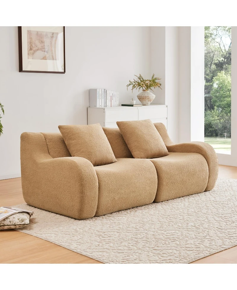 Streamdale Furniture Soft Teddy Fabric Boneless Sofa, No Assembly, Anti-Slip, Camel