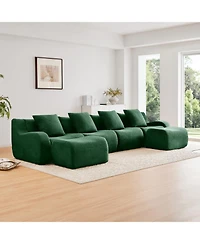 Streamdale U-Shaped Boneless Sofa, Teddy Fabric, No Assembly Required, Green
