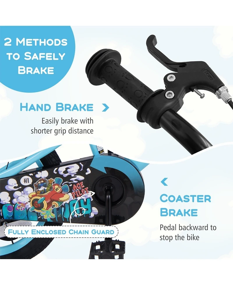 Hongge Kids Bike with Dual Brakes Adjustable Seat and Training Wheels for Ages 3 to 8