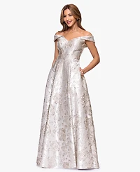 Xscape Petite Brocade Sweetheart Off-The-Shoulder Long Gown