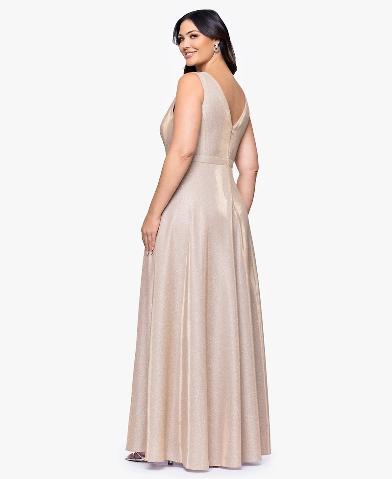 Xscape Plus V-Neck Glitter Ball Gown