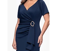 Xscape Plus Short-Sleeve V-Neck Long Dress