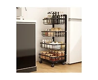 Mega casa 4-Tier Kitchen Snack Cart with Wheels – Versatile Rolling Storage Cart for Kitchen, Pantry, Utility Rooms, Adjustable Metal Wire Fruit & Veg
